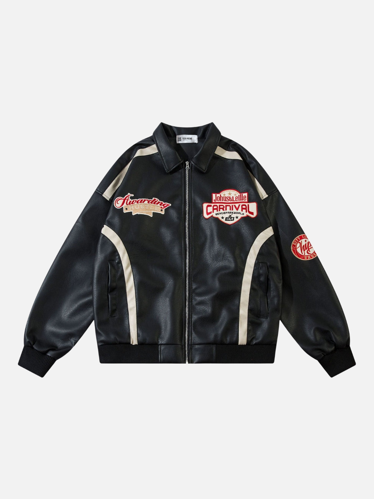 CARNIVAL - Leather Graphic Racing Jacket Black | TEENWEAR.EU