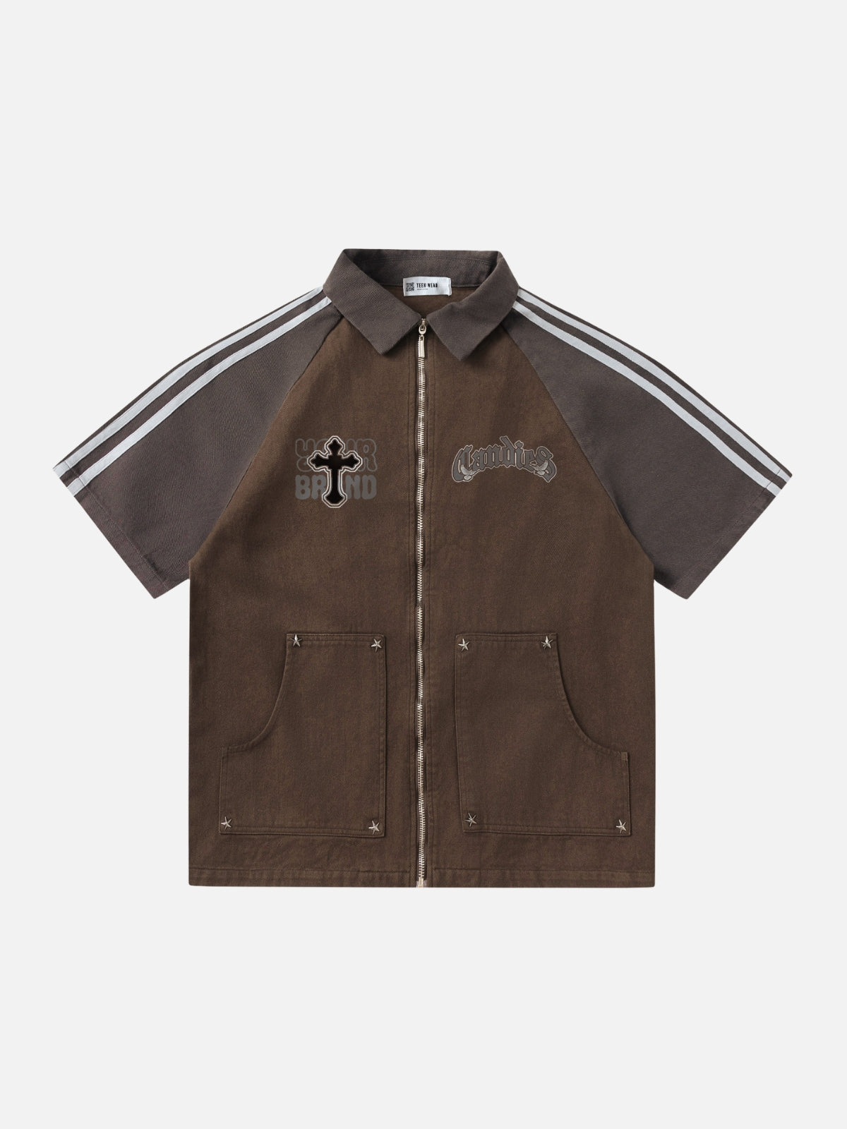 CANDIES - Oversized Graphic Zipper Polo Shirt Brown | TEENWEAR.EU