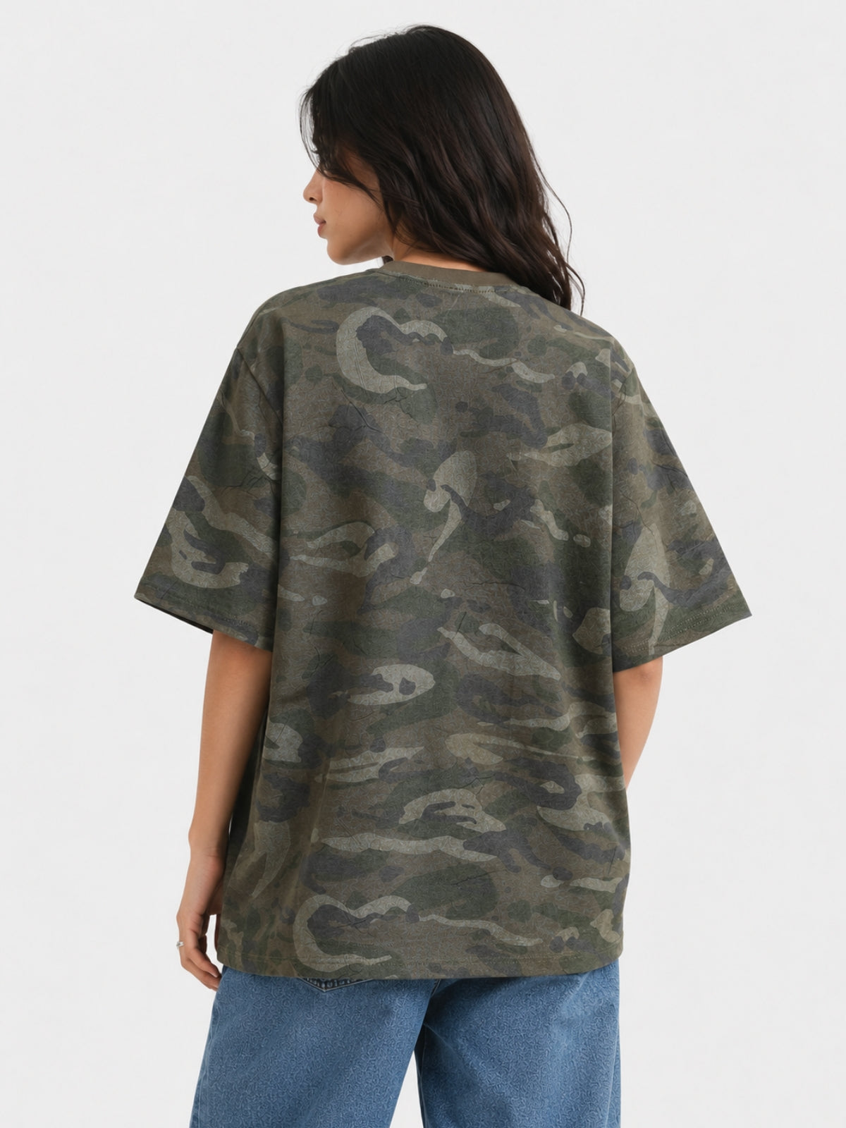 STICKERS - Oversized Graphic Camo T-Shirt