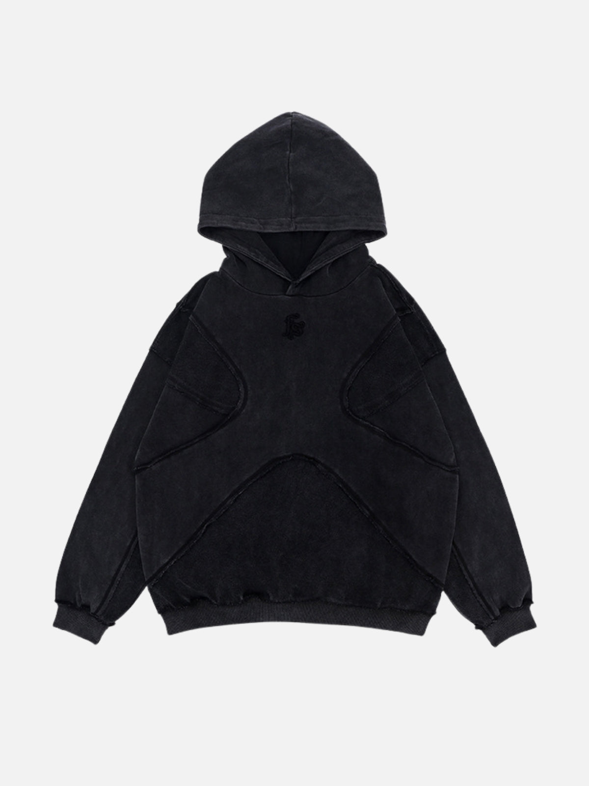 CRUNCHED - Oversized Embroidered Hoodie Black | TEENWEAR.EU