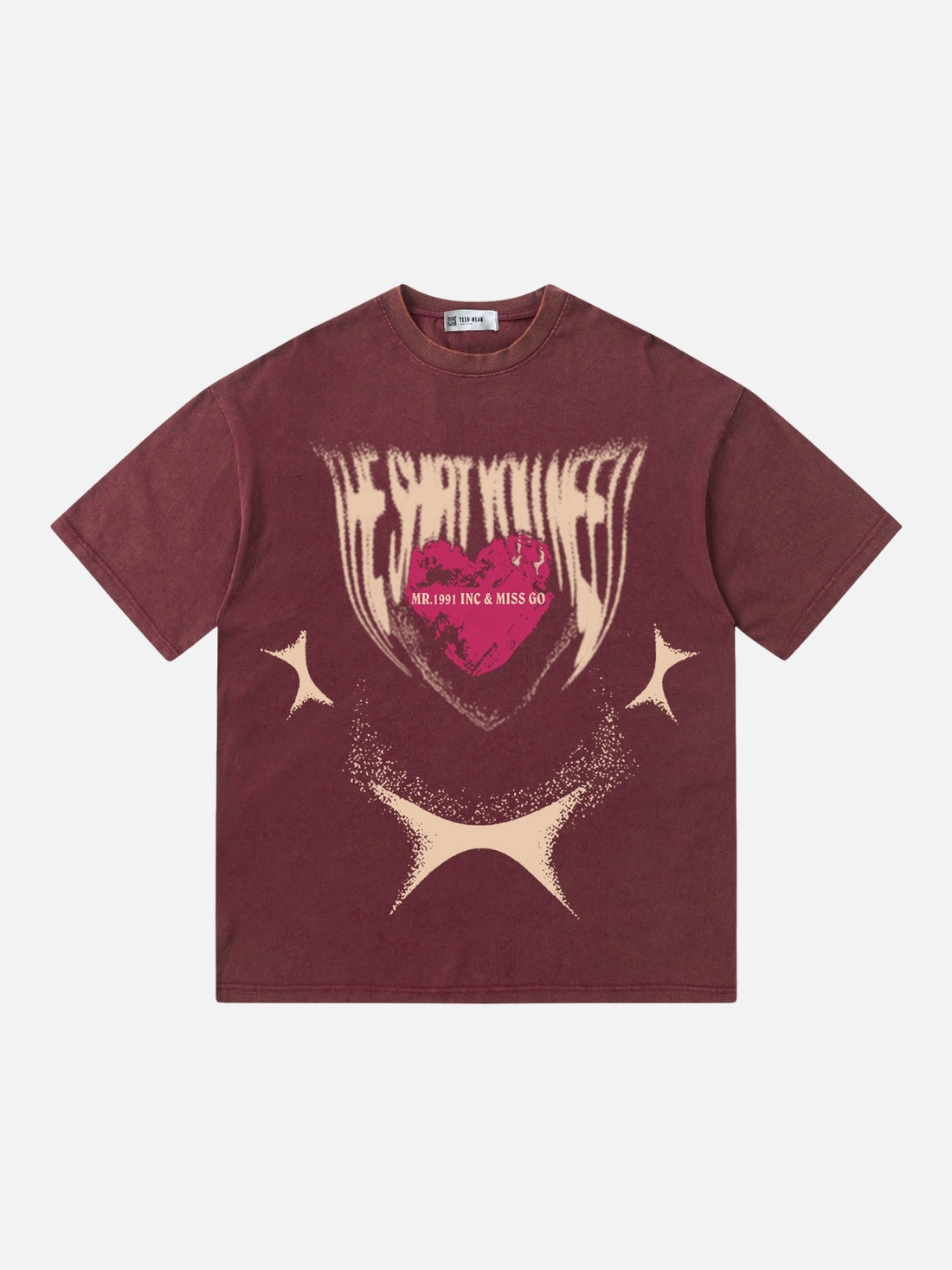 MISS GO - Oversized Print T-shirt Dark Red | TEENWEAR.EU