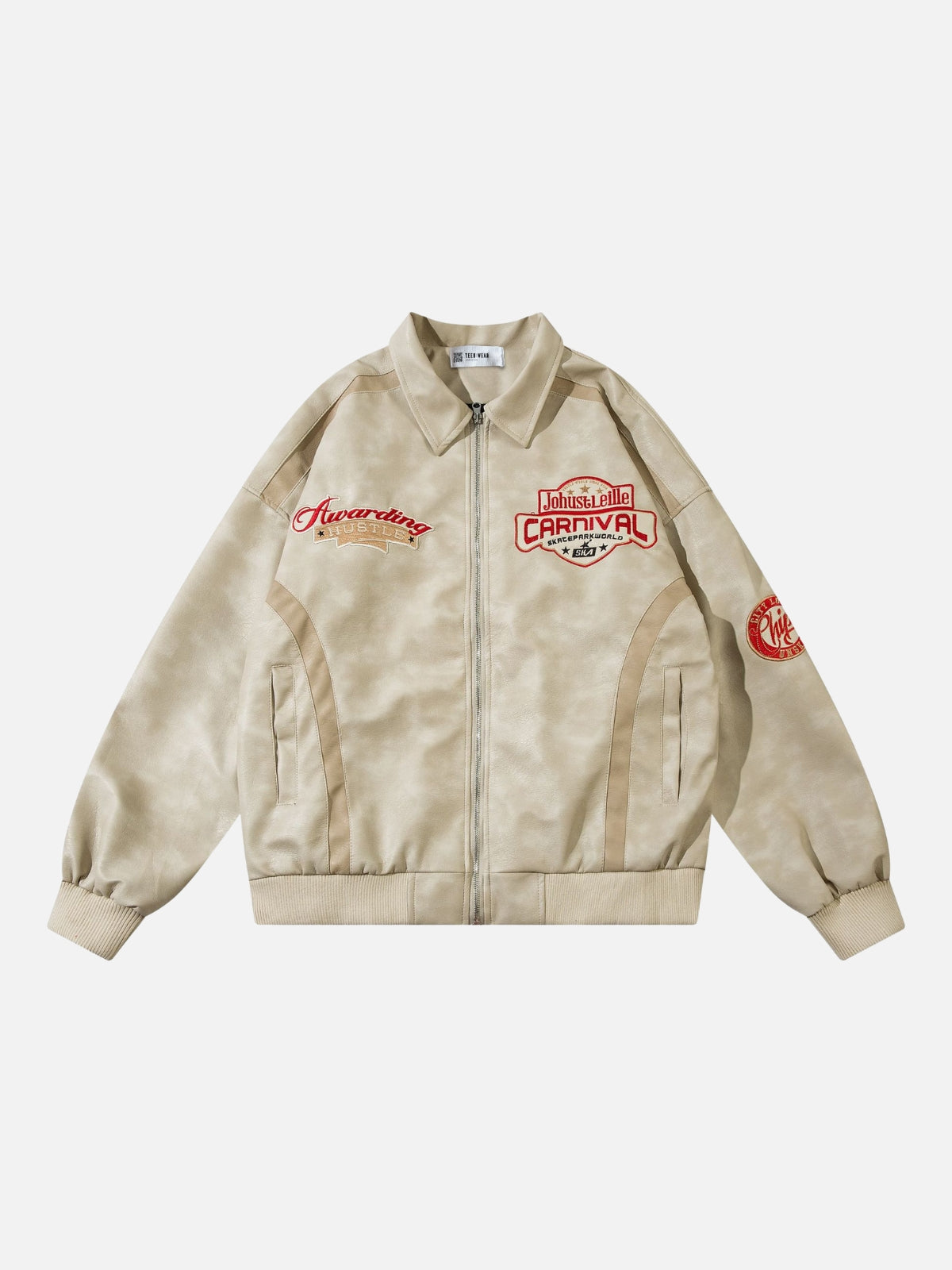 CARNIVAL - Leather Graphic Racing Jacket Beige | TEENWEAR.EU