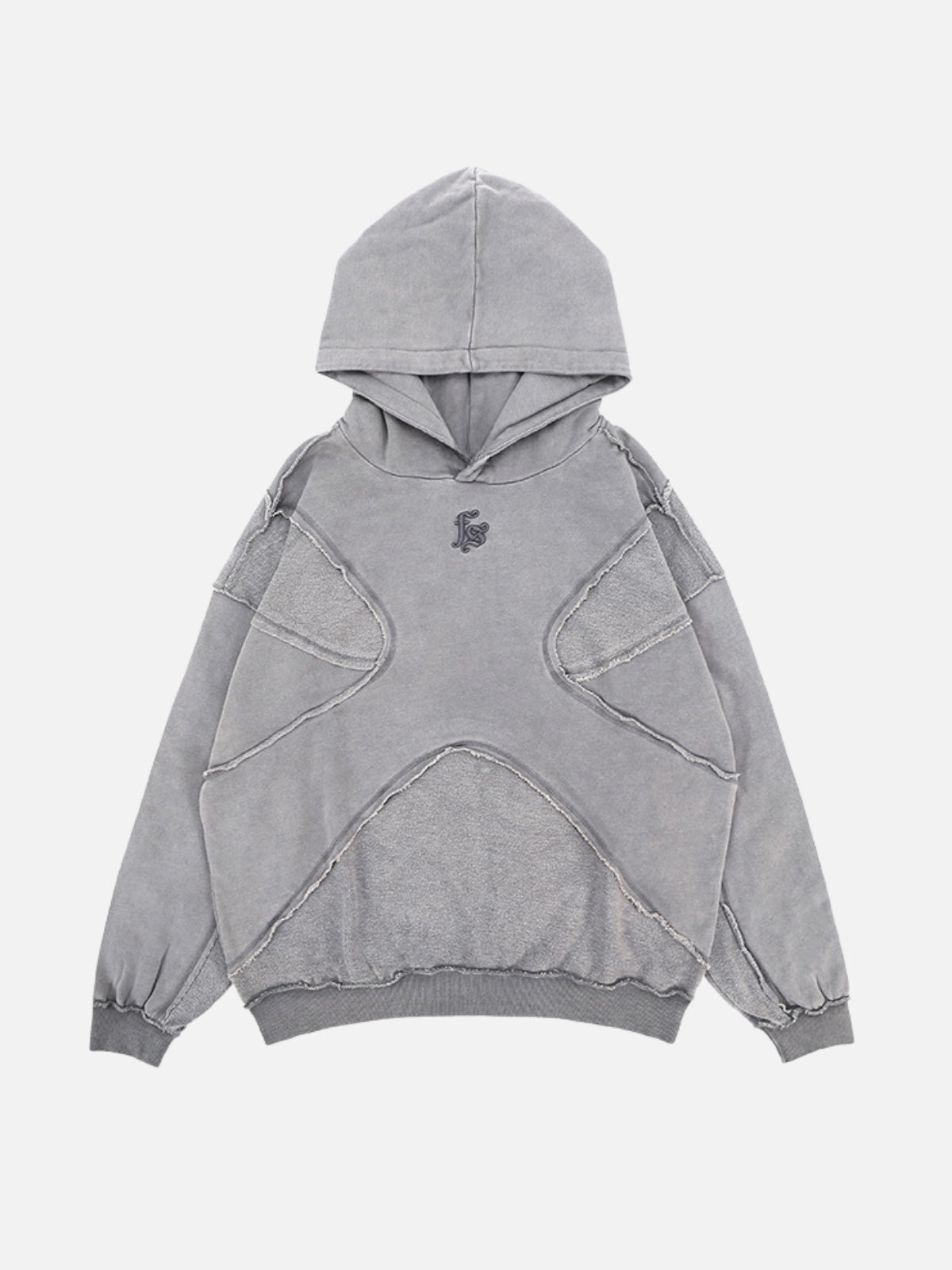 CRUNCHED - Oversized Embroidered Hoodie Grey | TEENWEAR.EU