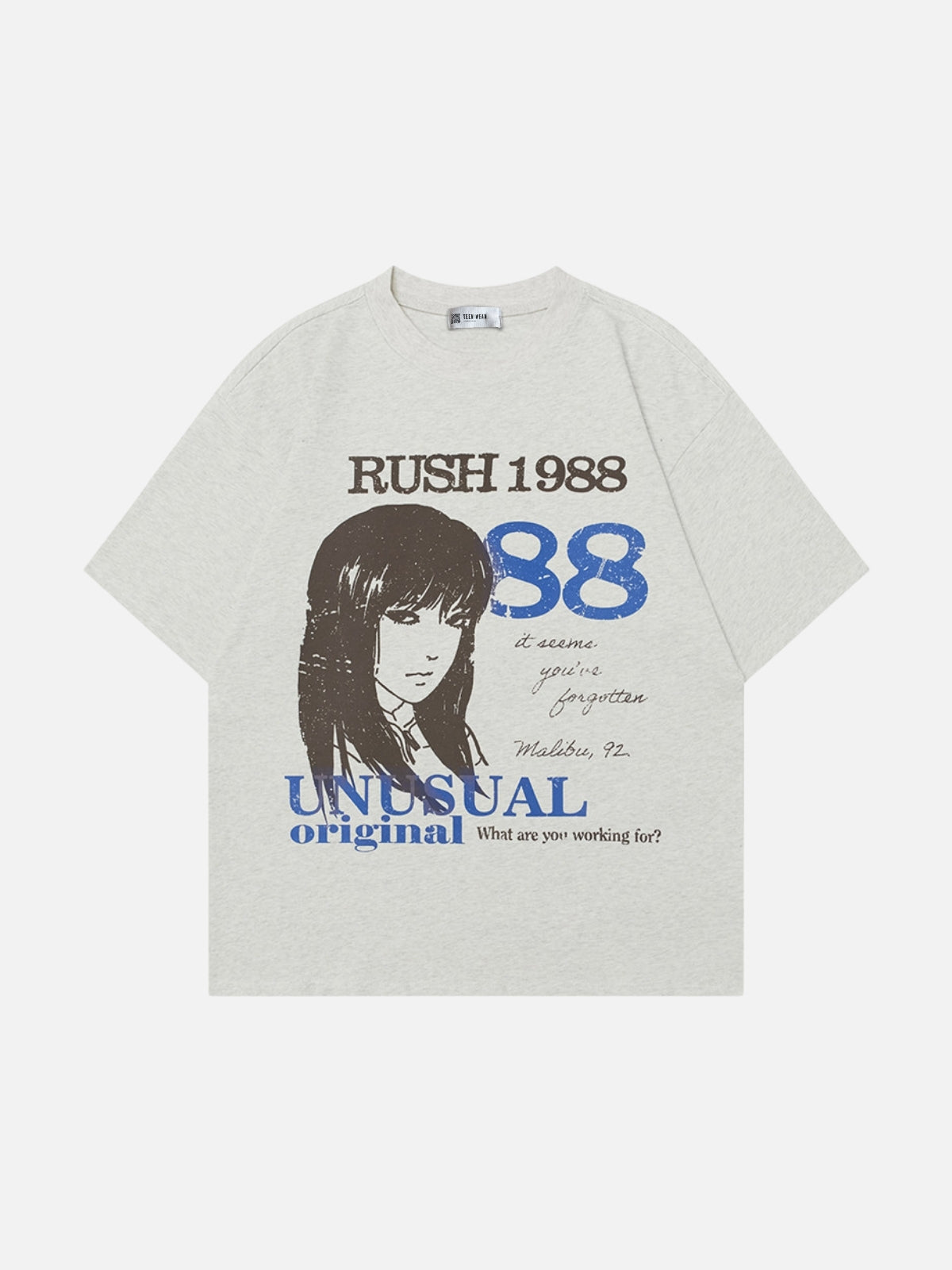 RUSH 1988 - Oversized Print T-shirt Grey | TEENWEAR.EU