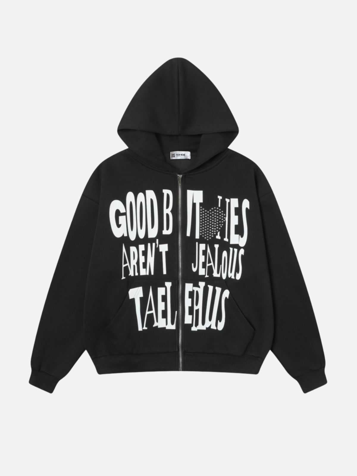 JEALOUS - Oversized Graphic Zip Up Hoodie Black | TEENWEAR.EU