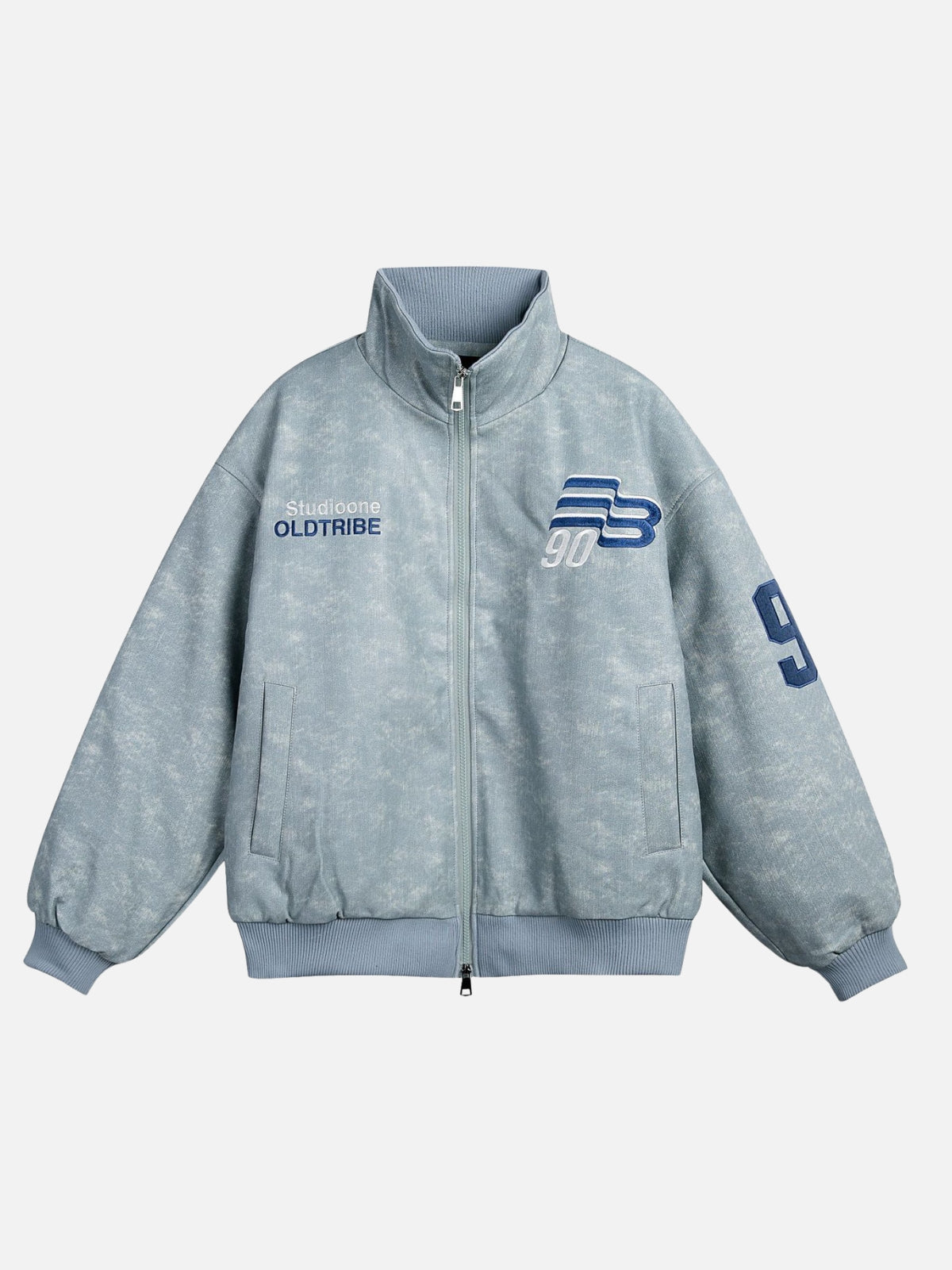 TRIBONO – Oversized Embroidered Varsity Jacket Light Blue | Teenwear.eu