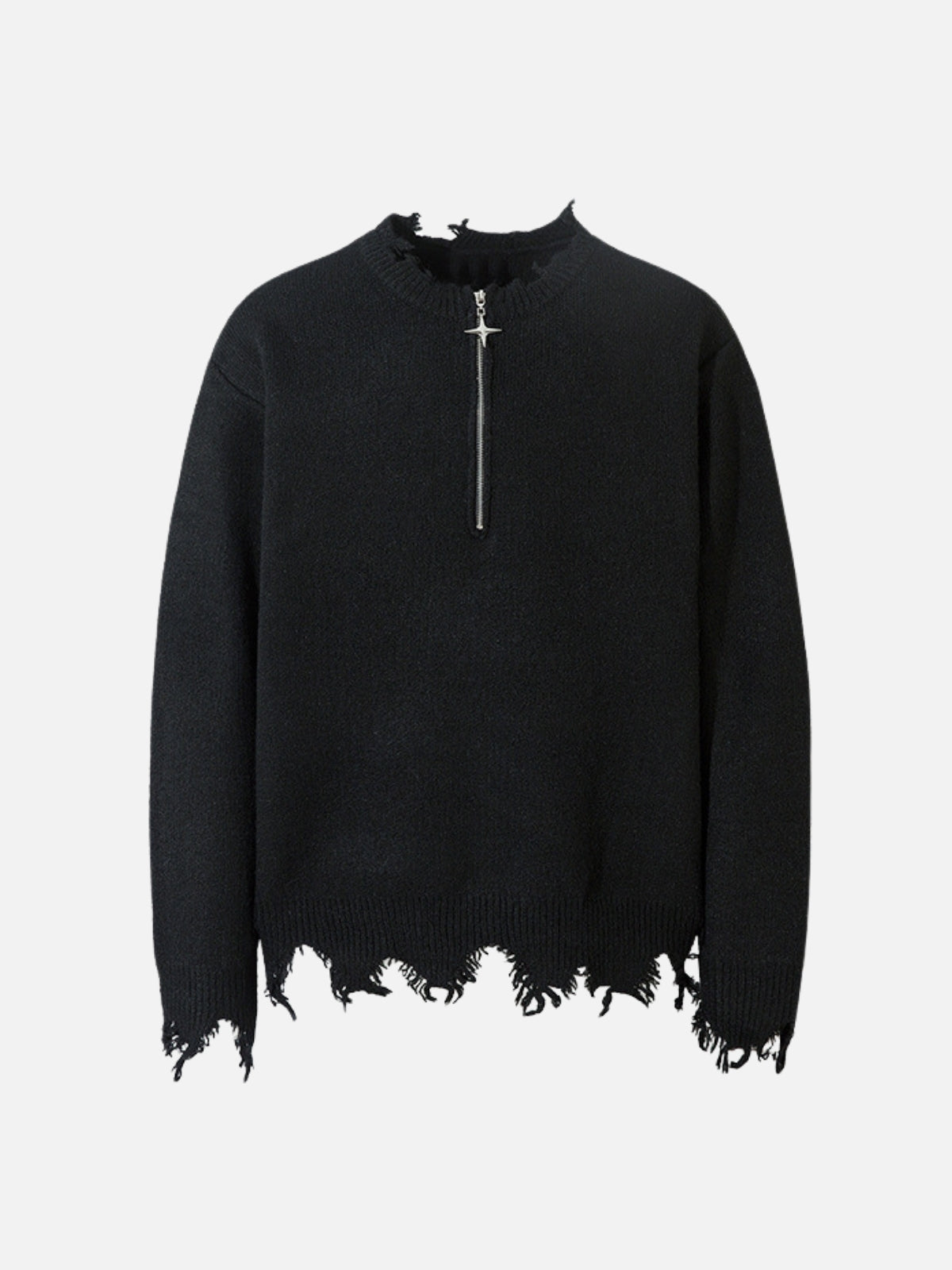 TOORNS - Oversized Basic Ripped Quarter Zip Sweater Black | TEENWEAR.EU
