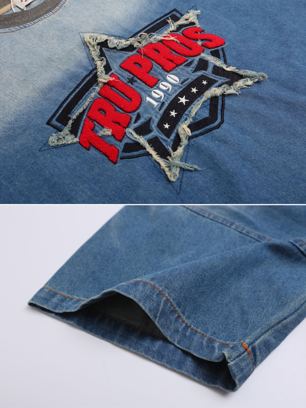 TRU PROS - Oversized Denim Embroidered T-Shirt | TEENWEAR.EU