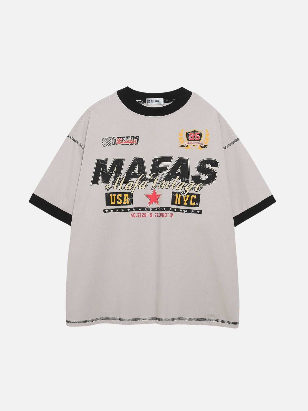 MAFAS NYC - Oversized Graphic T-Shirt Beige | TEENWEAR.EU