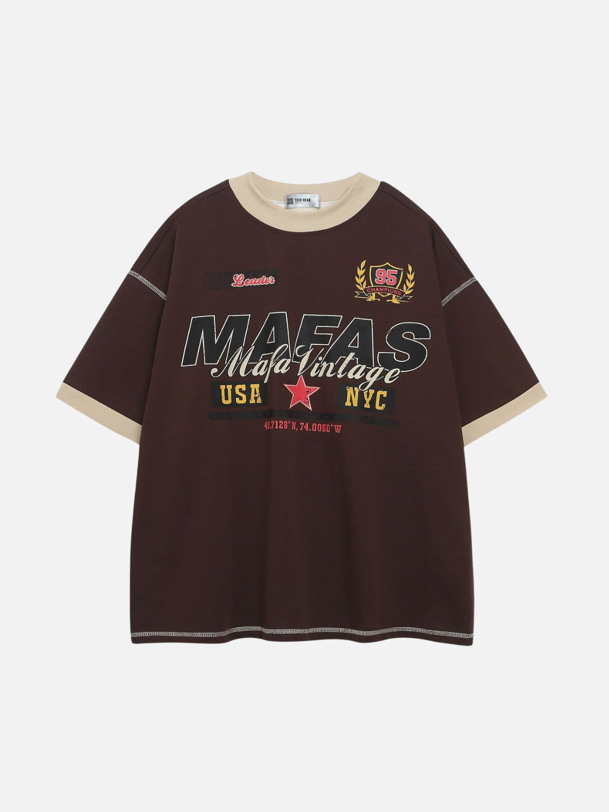 MAFAS NYC - Oversized Graphic T-Shirt Brown | TEENWEAR.EU
