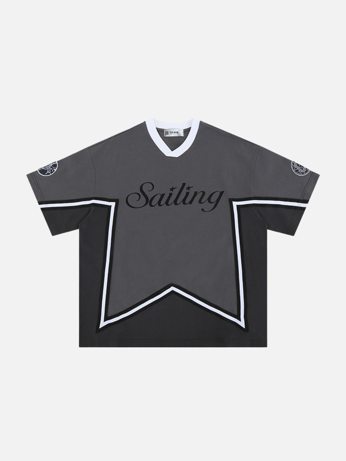 SAILING - Oversized Print Jersey T-Shirt Grey | TEENWEAR.EU