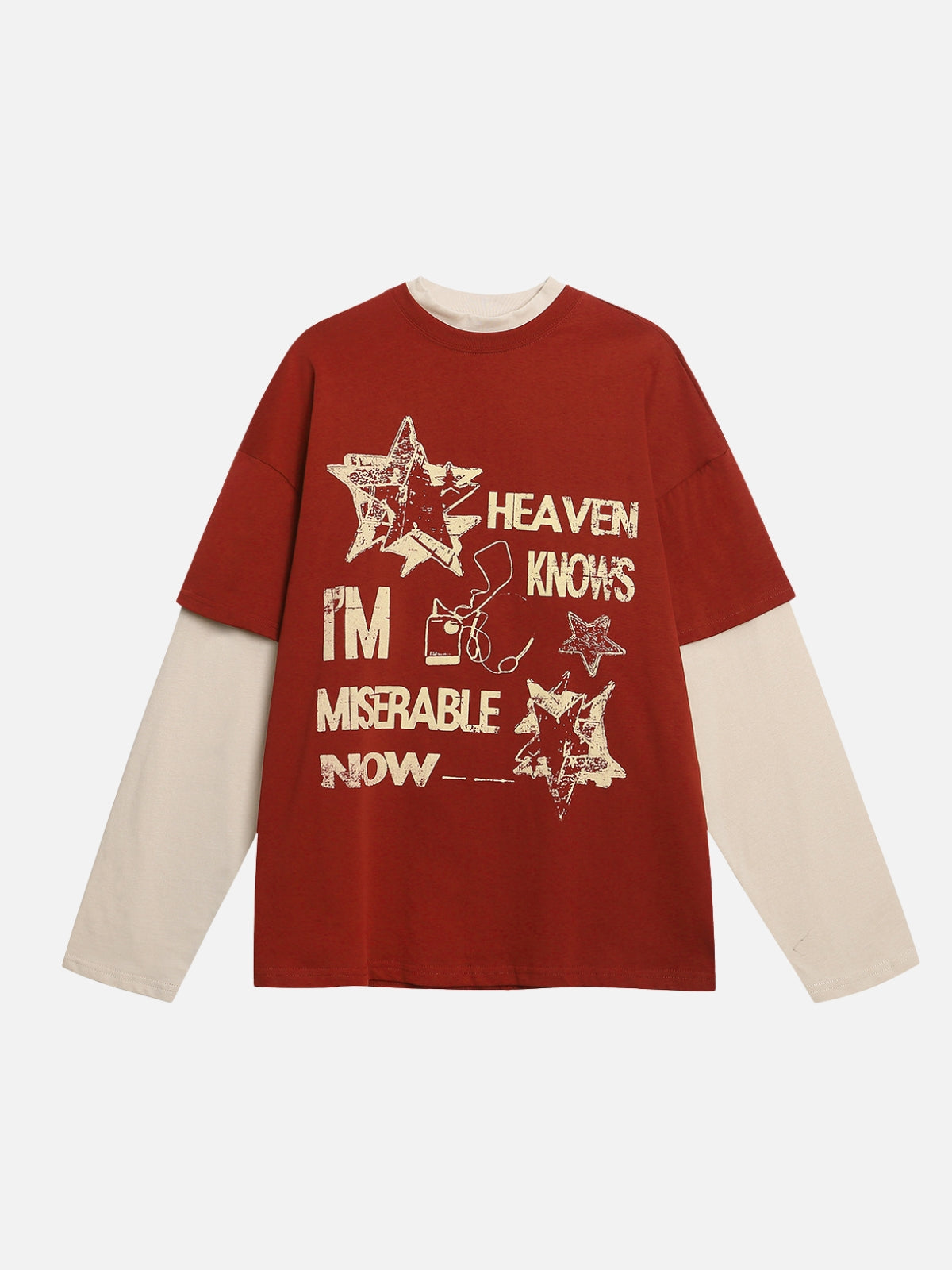 HEAVEN KNOWS - Oversized Print Long Sleeved T-Shirt Red | Teenwear.eu