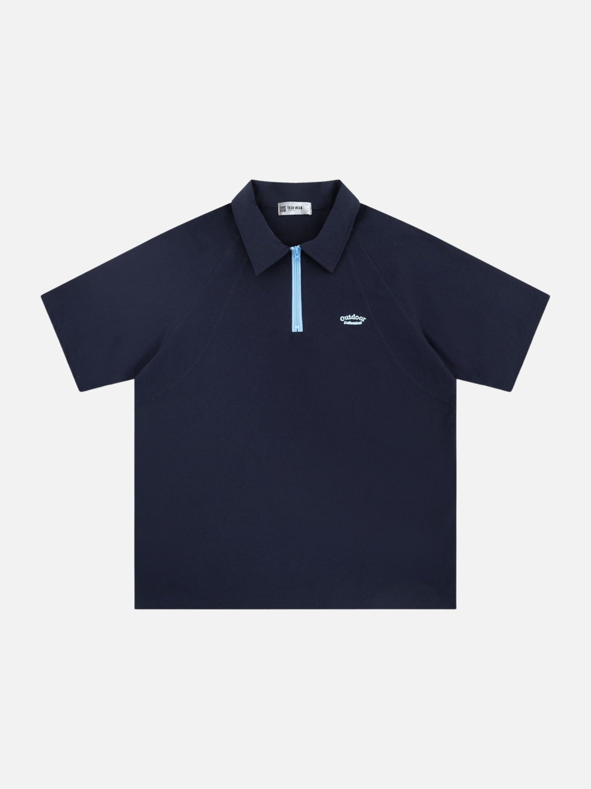 OUTDOOR - Oversized Embroidered Basic Polo Shirt Blue | Teenwear.eu