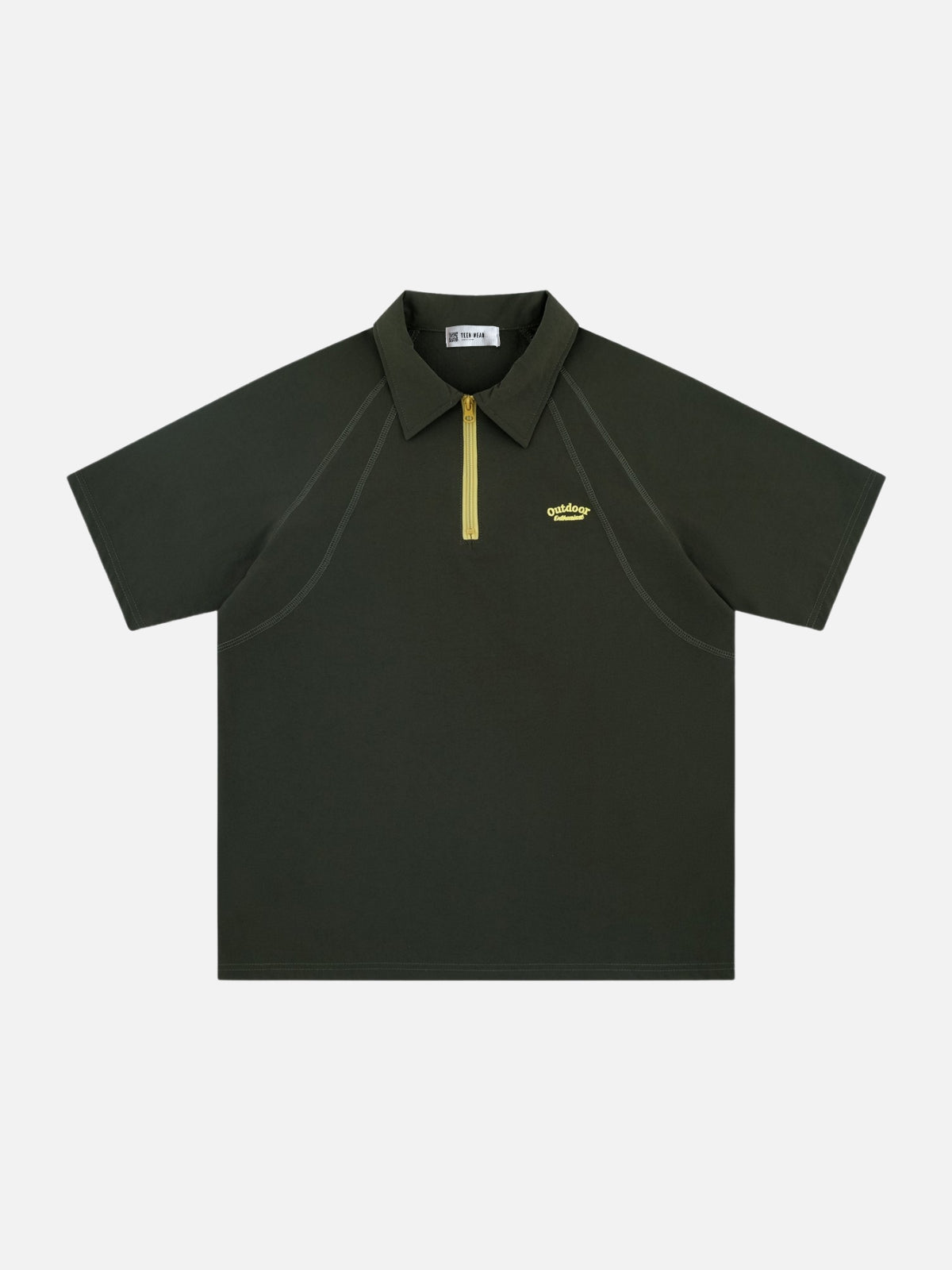 OUTDOOR - Oversized Embroidered Basic Polo Shirt Green | Teenwear.eu