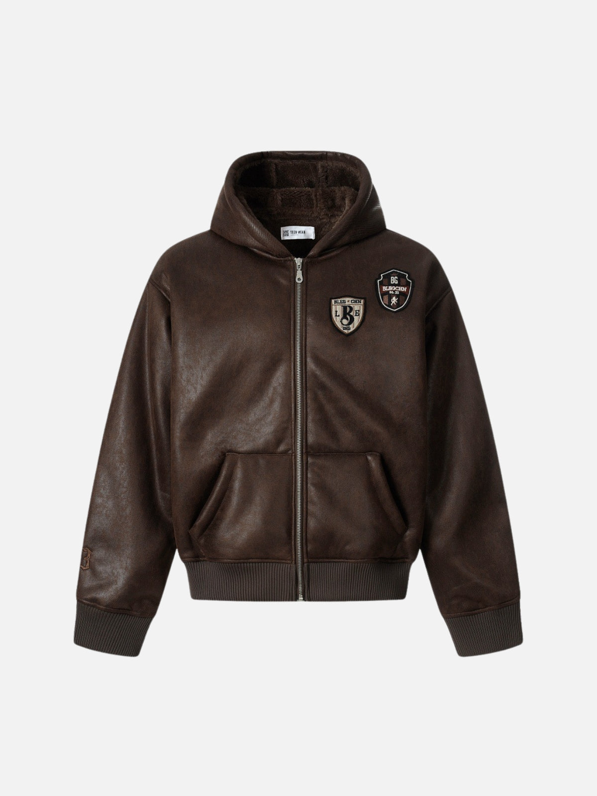 DARKON – Oversized Embroidered Leather Jacket Brown | Teenwear.eu