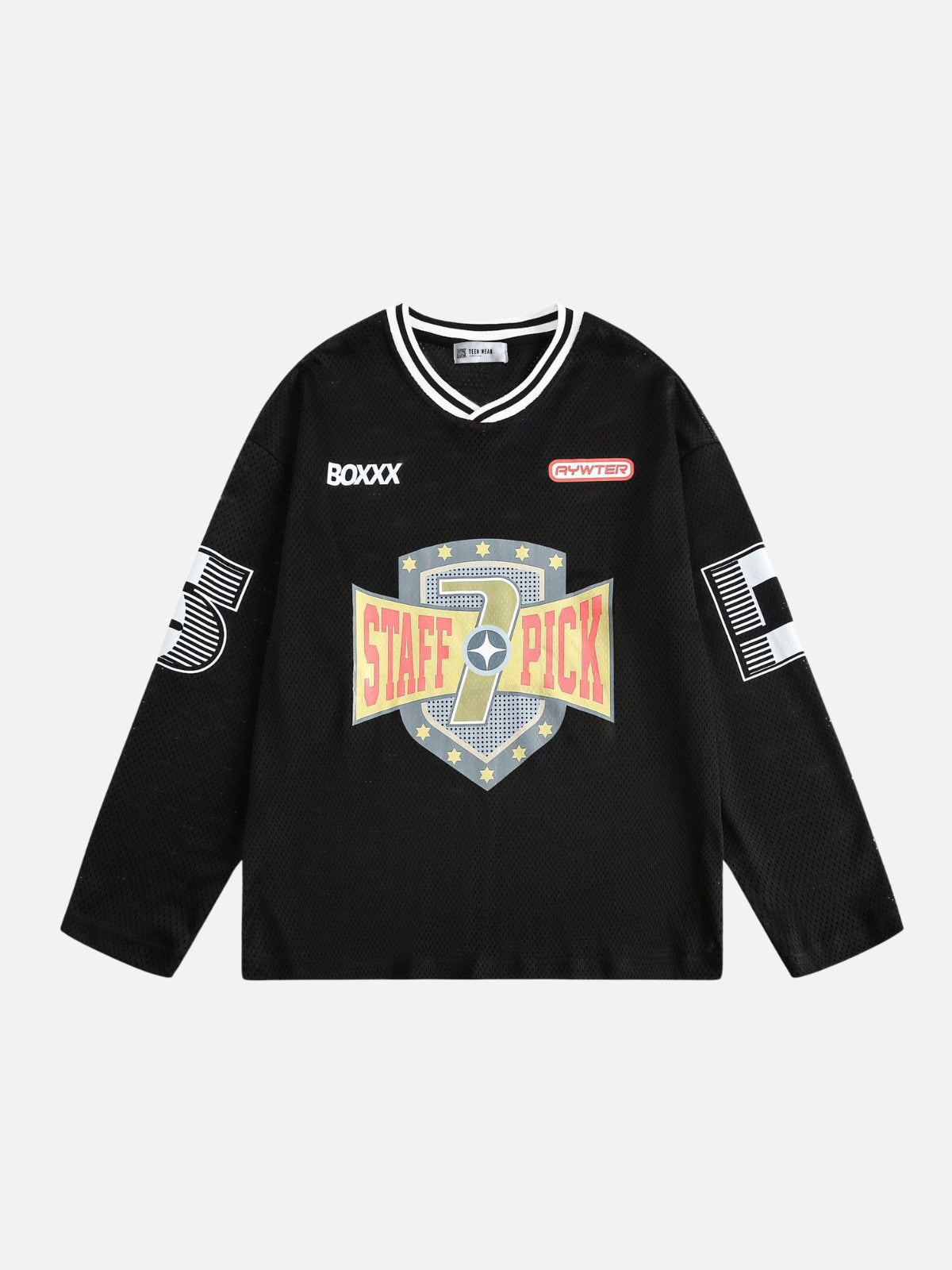 STAFF7PICK - Oversized Print Long Sleeve Jersey Black | TEENWEAR.EU