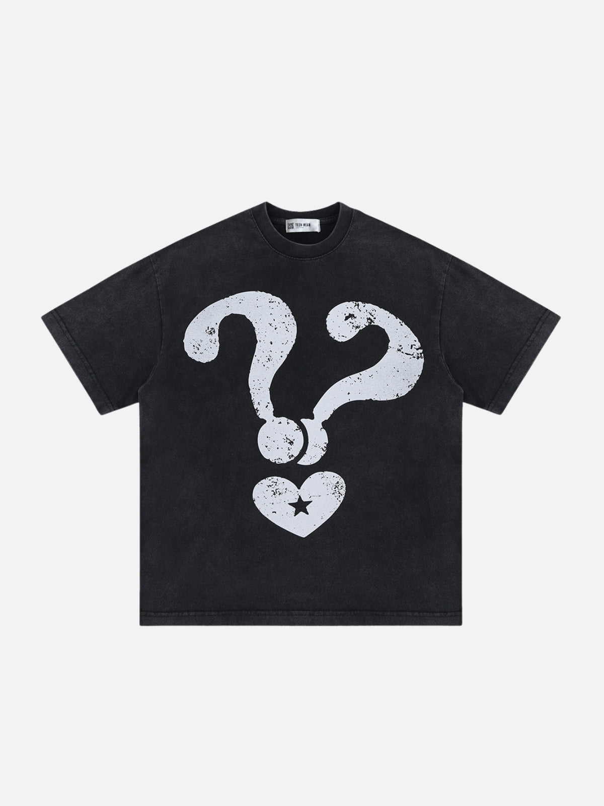 QUESTIONERS - Oversized Print T-Shirt Washed Black | Teenwear.eu