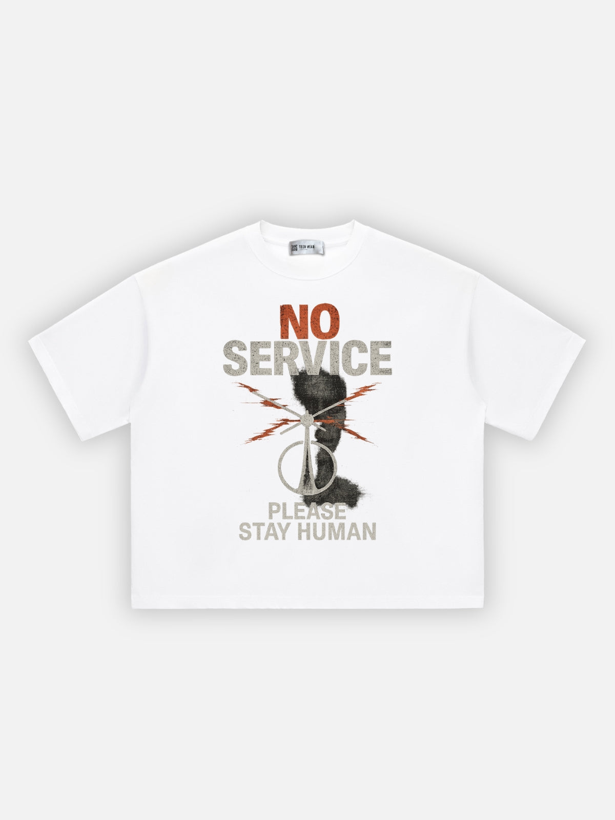 NO SERVICE - Boxy Fit Print T-shirt White | TEENWEAR.EU