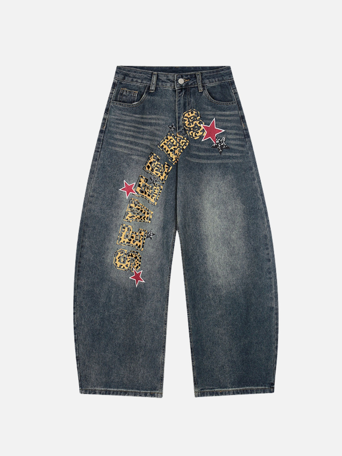 LEOZ - Baggy Print Jeans Blue | Teenwear.eu