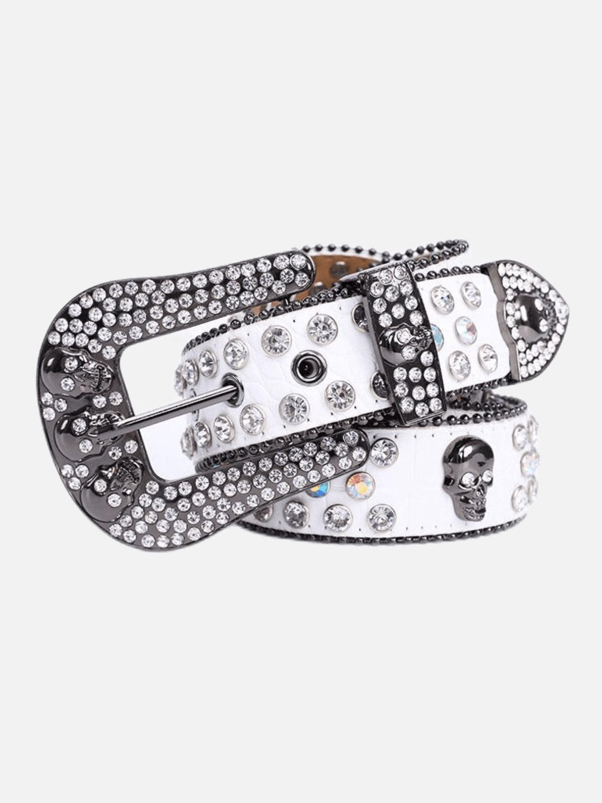SKULL - Rhinestone Belt White | TEENWEAR.EU