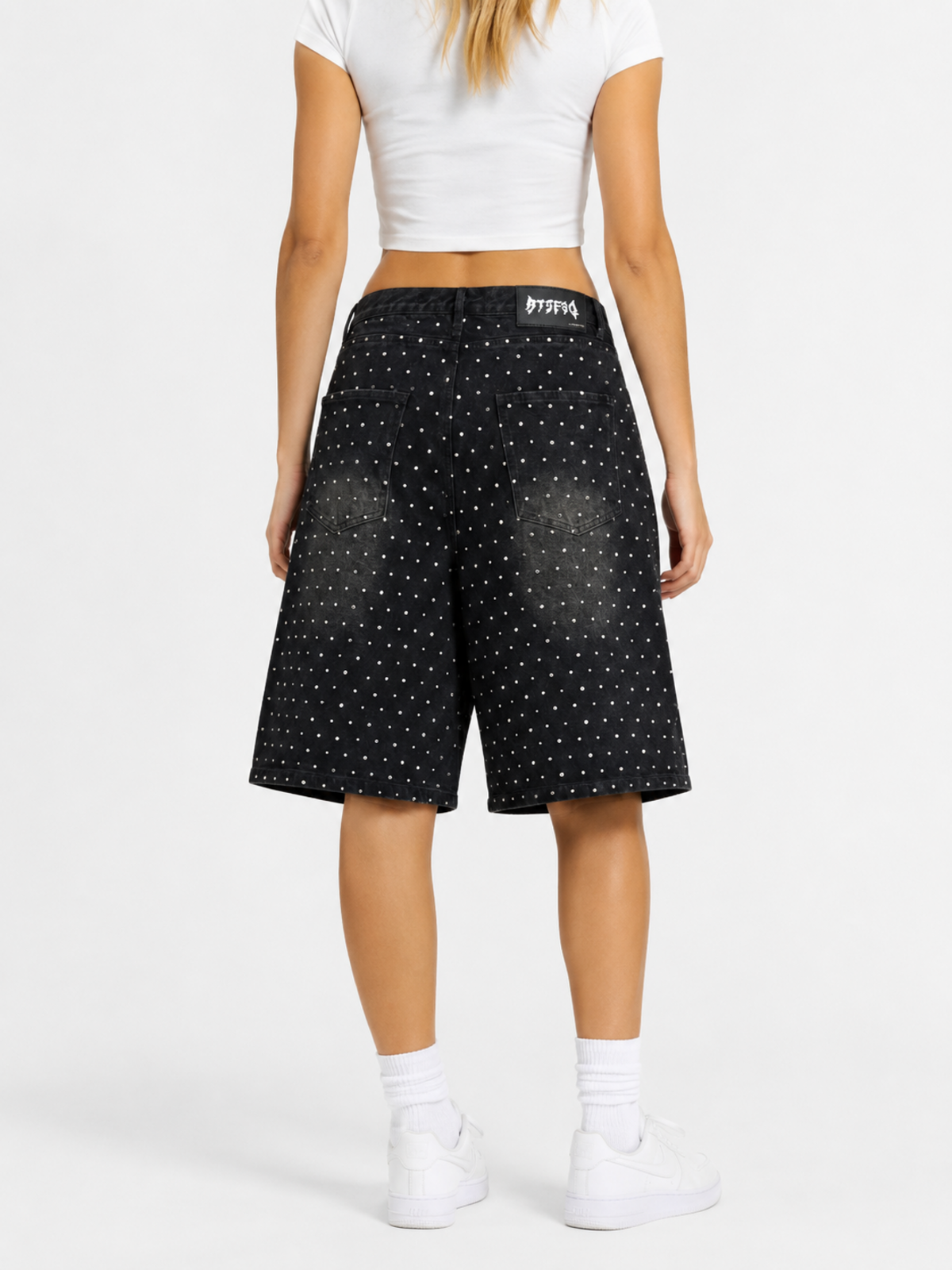 DIAMONDO - Baggy Rhinestone Denim Shorts | Teenwear.eu