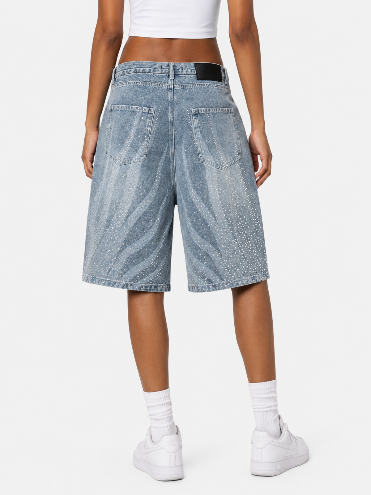 FLAMY - Baggy Rhinestone Denim Shorts | Teenwear.eu