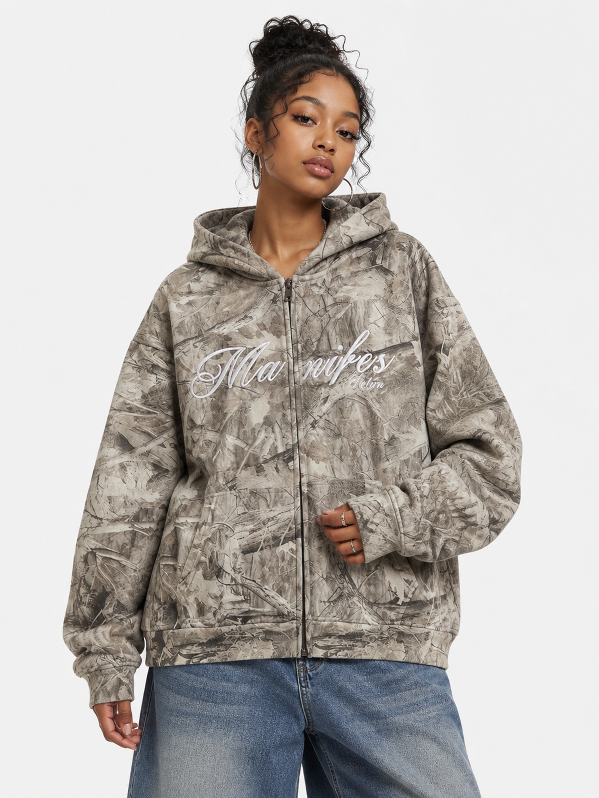MANIFEX - Oversized Camo Printed Zip Up Hoodie | Teenwear.eu