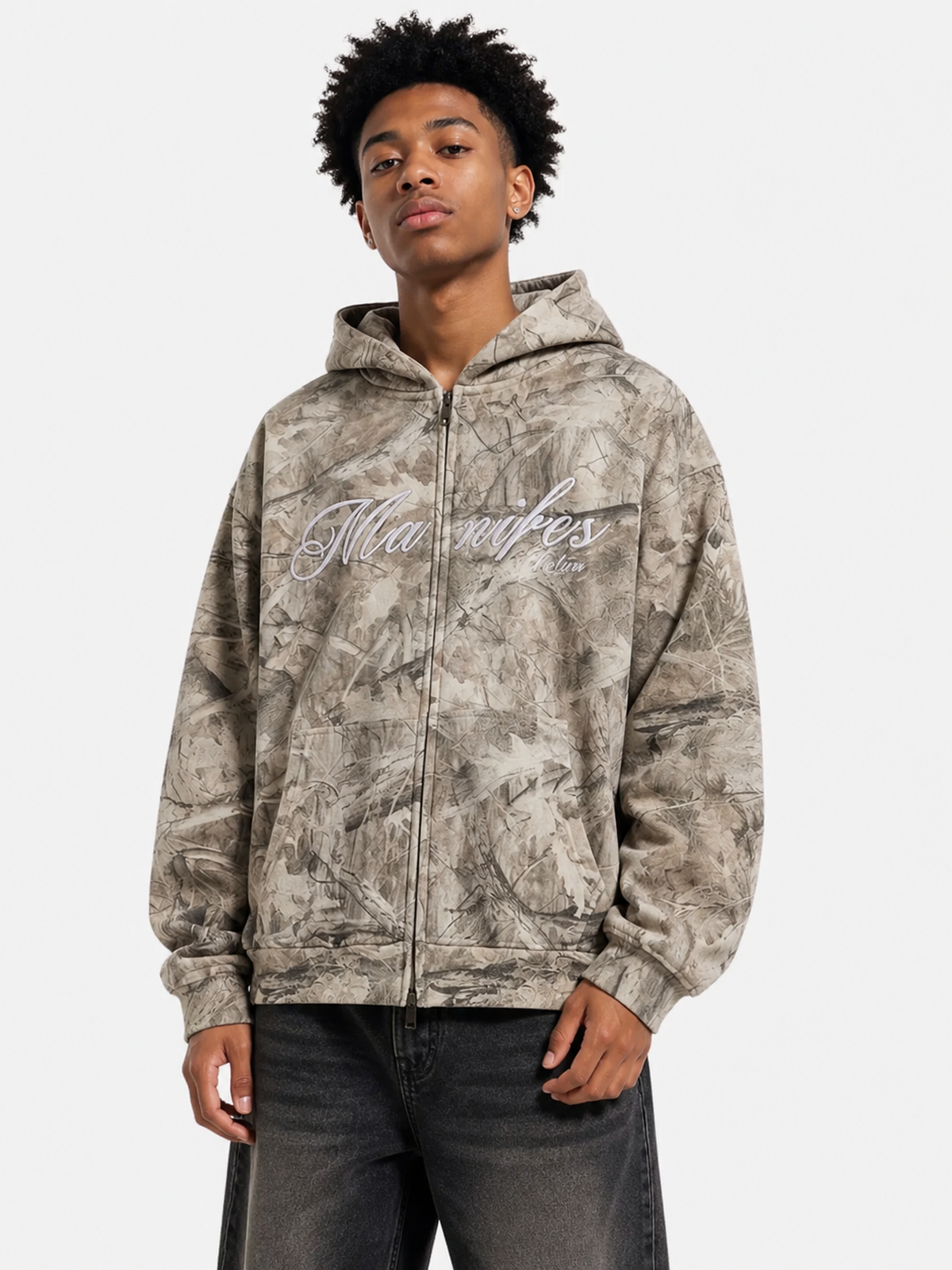 MANIFEX - Oversized Camo Printed Zip Up Hoodie | Teenwear.eu