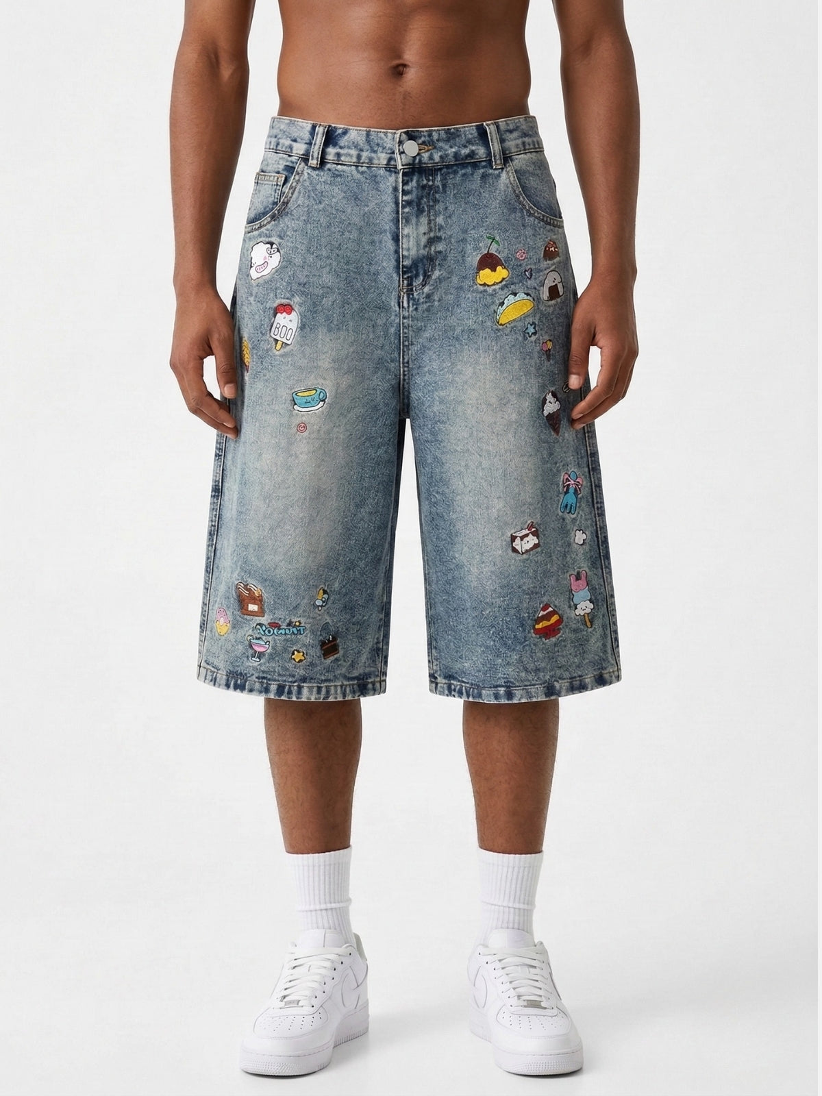 CHILISH - Baggy Denim Embroidered Jorts | Teenwear.eu