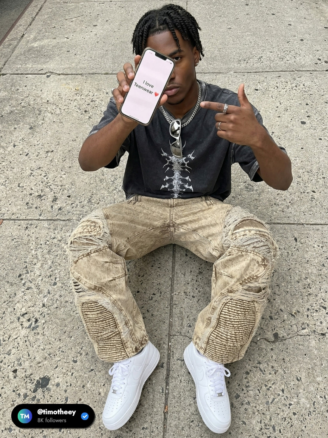 SANDY - Baggy Embroidered Jeans Brown | Teenwear.eu